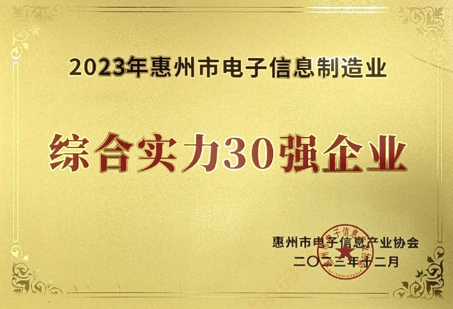 我司入選惠州市電子信息制造業(yè)綜合實力30強